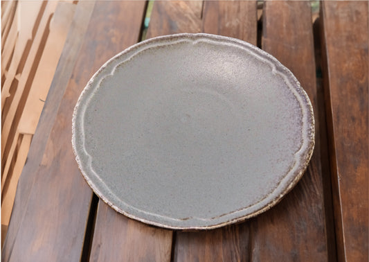 Rinka medium plate gray Mino ware